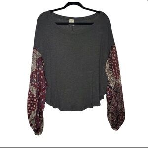 BY TOGETHER Multicolor Womens Long Sleeve Gray Blue Brown  White Paisley S